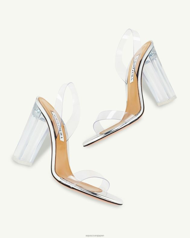 Aquazzura ソー ヌード プレキシ ブロック サンダル 105 銀 DH8X0116