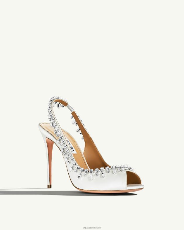 Aquazzura テンプテーション クリスタルサテン サンダル 105 白 DH8X0307