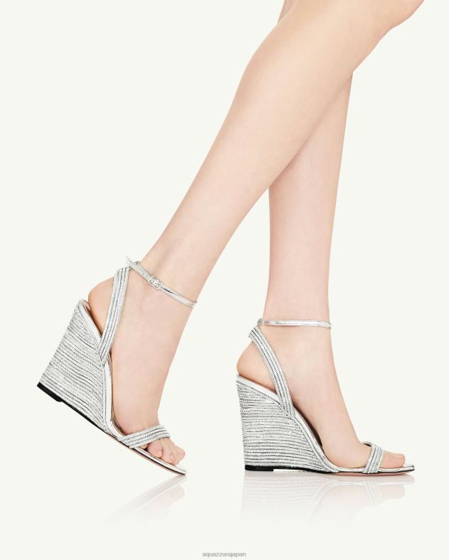 Aquazzura ワウクリスタルウェッジ95 銀 DH8X083